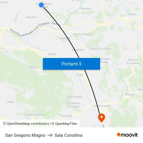 San Gregorio Magno to Sala Consilina map