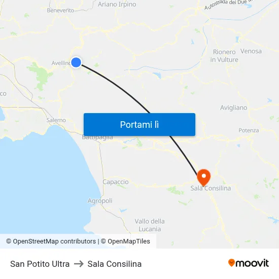 San Potito Ultra to Sala Consilina map