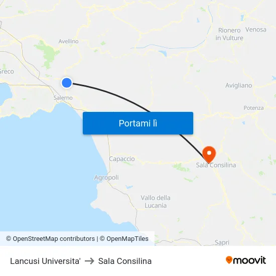 Lancusi Universita' to Sala Consilina map