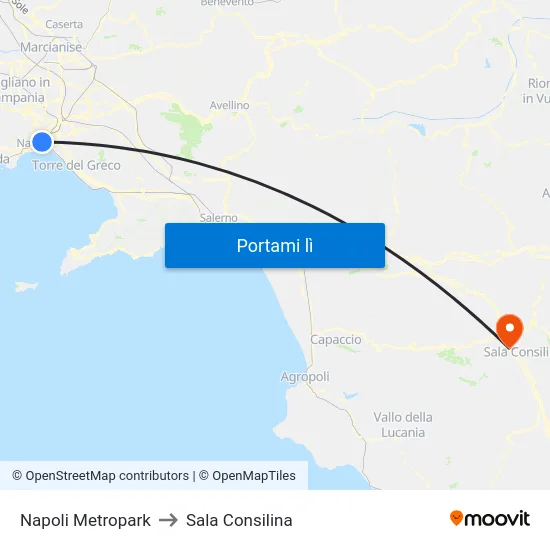 Napoli Metropark to Sala Consilina map