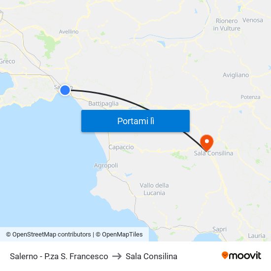Salerno - P.za S. Francesco to Sala Consilina map