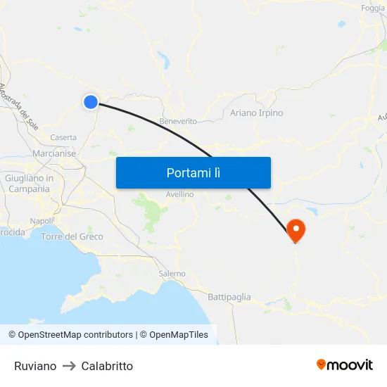 Ruviano to Calabritto map