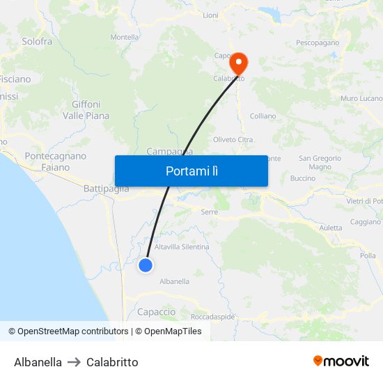 Albanella to Calabritto map