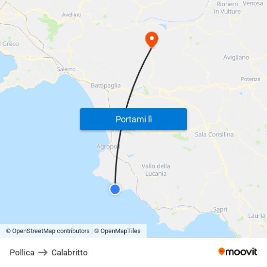 Pollica to Calabritto map