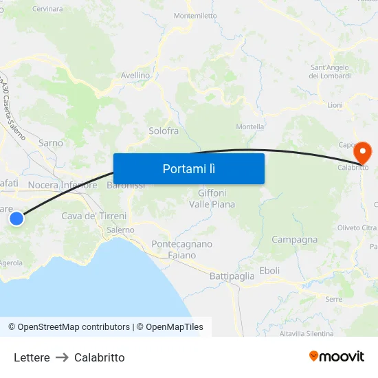 Lettere to Calabritto map