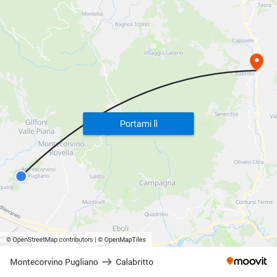 Montecorvino Pugliano to Calabritto map