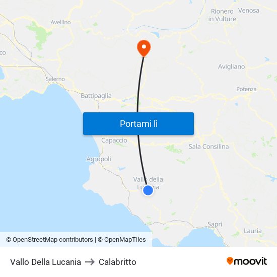 Vallo Della Lucania to Calabritto map