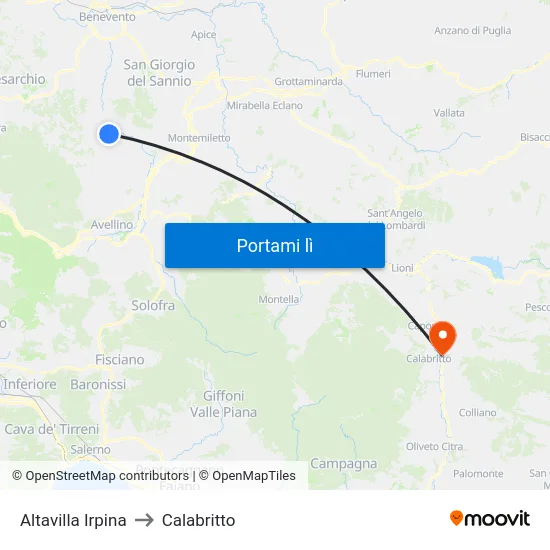 Altavilla Irpina to Calabritto map