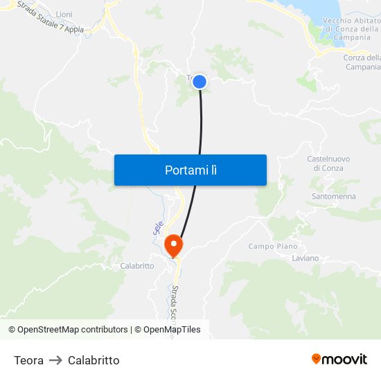 Teora to Calabritto map