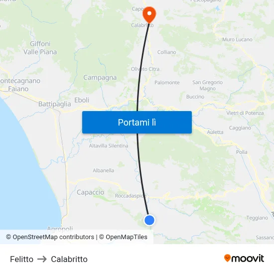 Felitto to Calabritto map