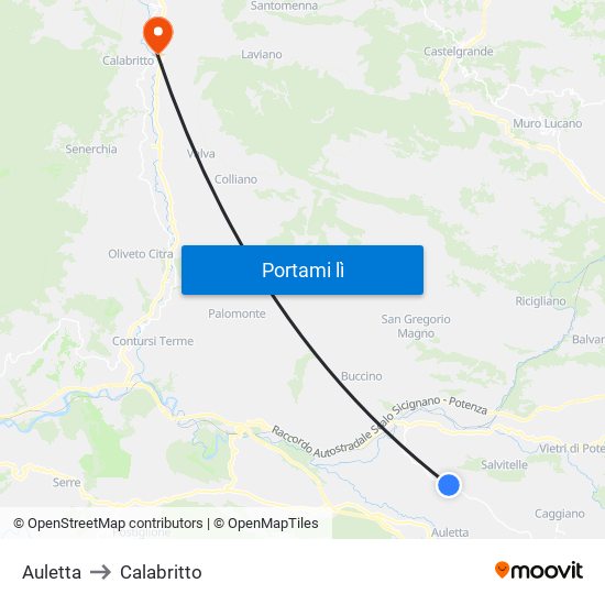 Auletta to Calabritto map