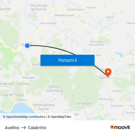 Avellino to Calabritto map