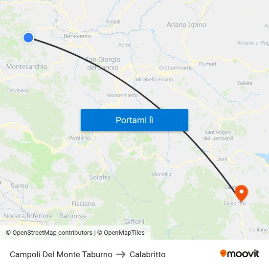 Campoli Del Monte Taburno to Calabritto map