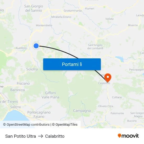San Potito Ultra to Calabritto map