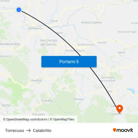 Torrecuso to Calabritto map