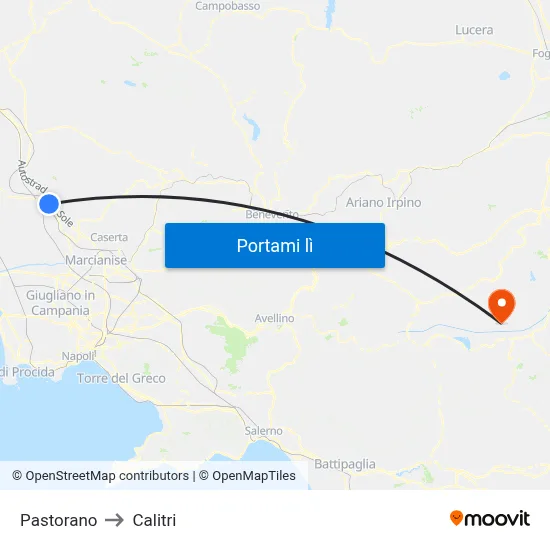 Pastorano to Calitri map