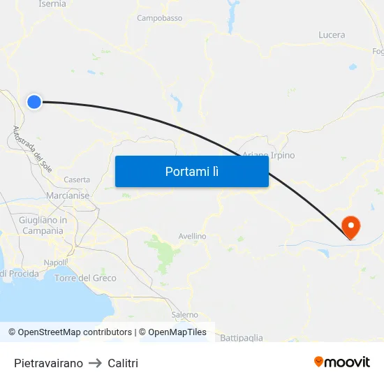 Pietravairano to Calitri map