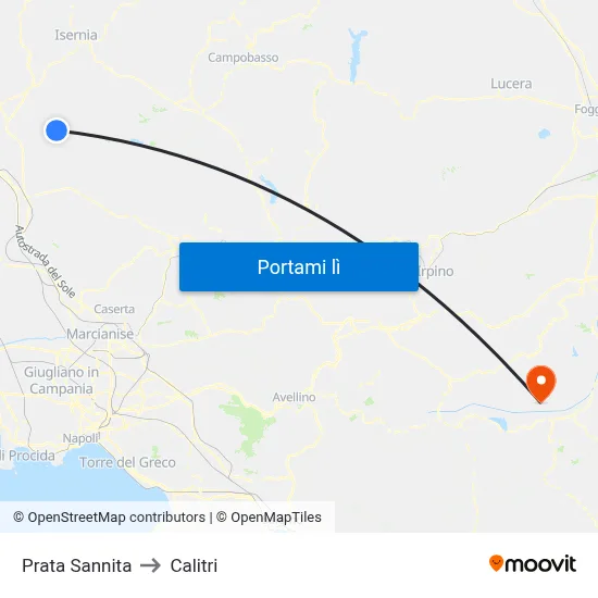 Prata Sannita to Calitri map