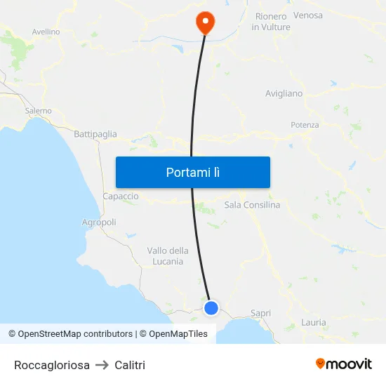 Roccagloriosa to Calitri map