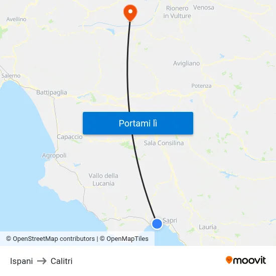 Ispani to Calitri map