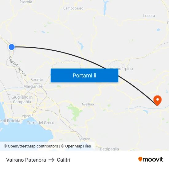 Vairano Patenora to Calitri map