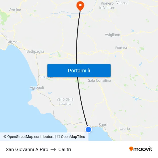 San Giovanni A Piro to Calitri map