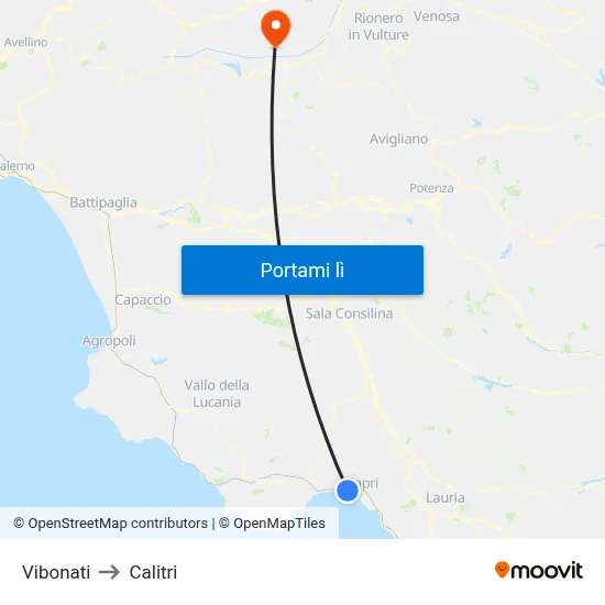 Vibonati to Calitri map