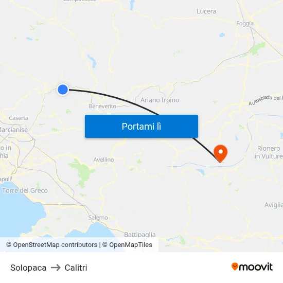 Solopaca to Calitri map