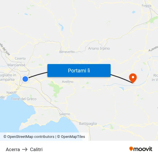 Acerra to Calitri map