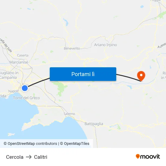 Cercola to Calitri map