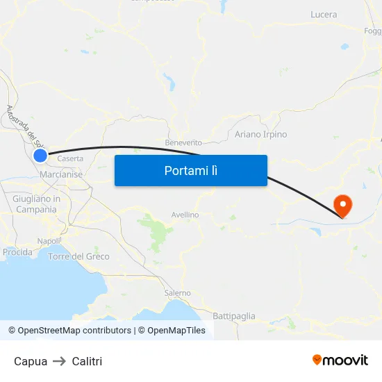 Capua to Calitri map