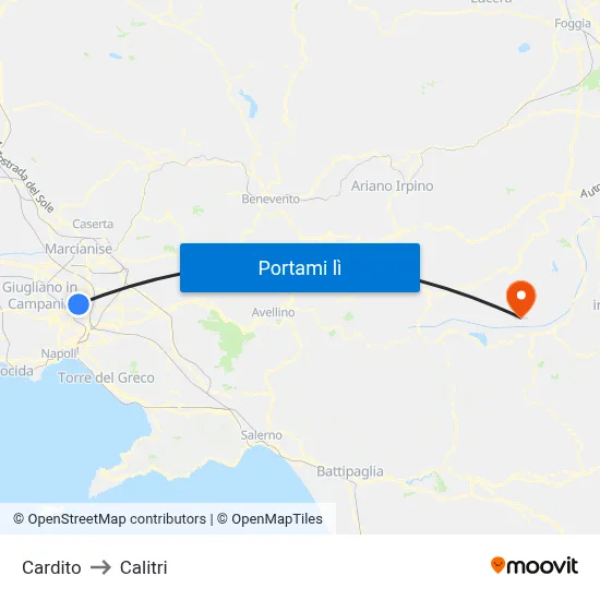 Cardito to Calitri map