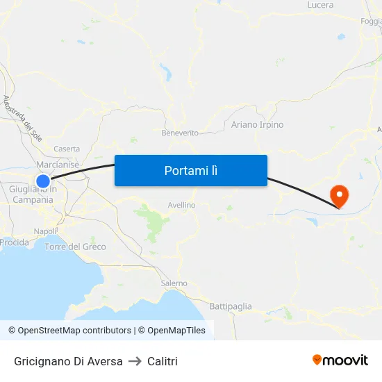 Gricignano Di Aversa to Calitri map