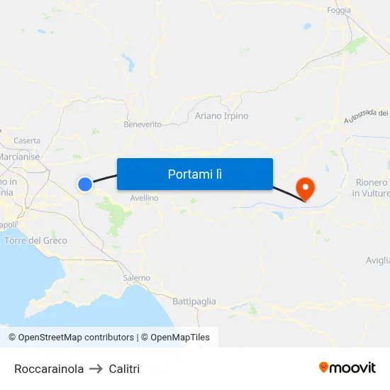 Roccarainola to Calitri map