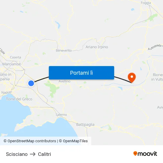 Scisciano to Calitri map