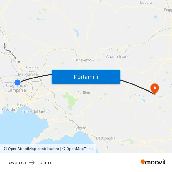 Teverola to Calitri map