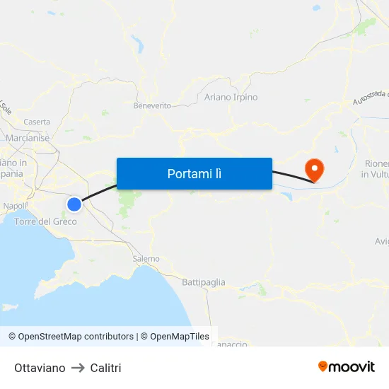 Ottaviano to Calitri map