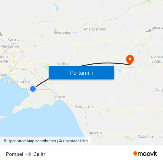 Pompei to Calitri map