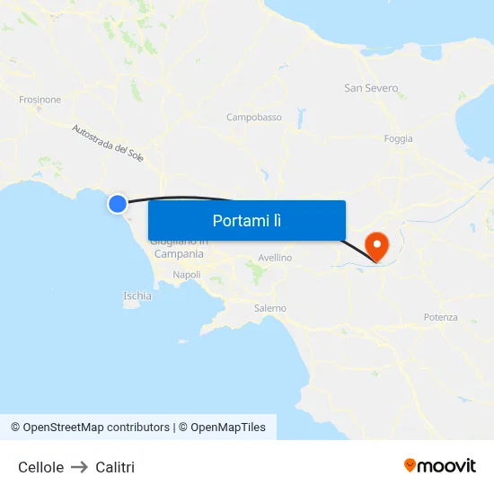Cellole to Calitri map