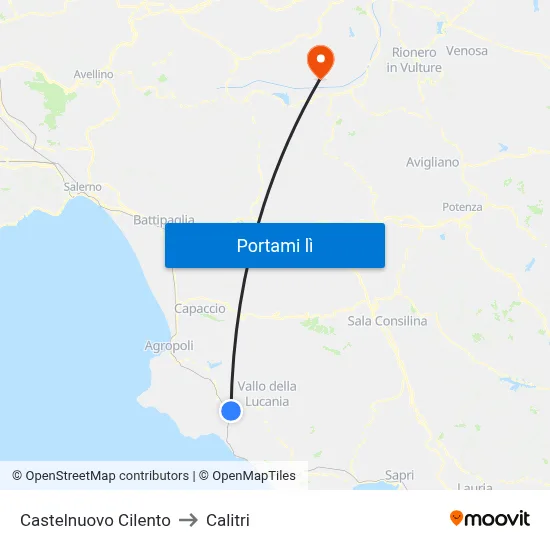 Castelnuovo Cilento to Calitri map