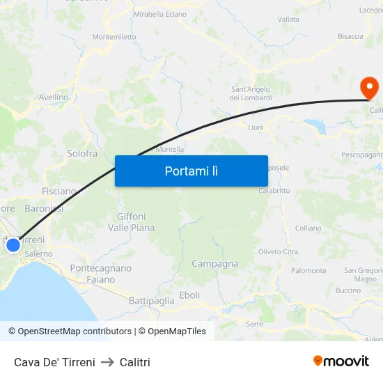 Cava De' Tirreni to Calitri map