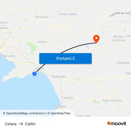 Cetara to Calitri map