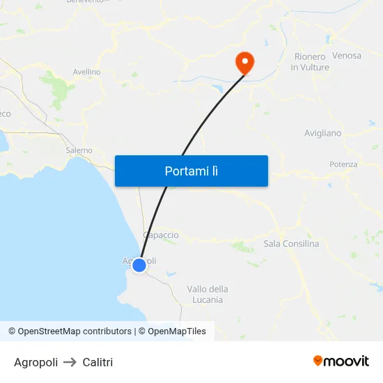 Agropoli to Calitri map
