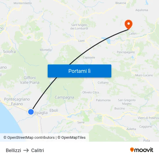 Bellizzi to Calitri map
