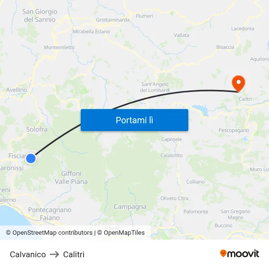 Calvanico to Calitri map