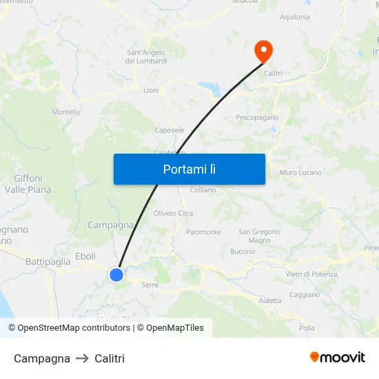 Campagna to Calitri map