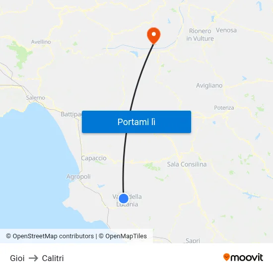 Gioi to Calitri map