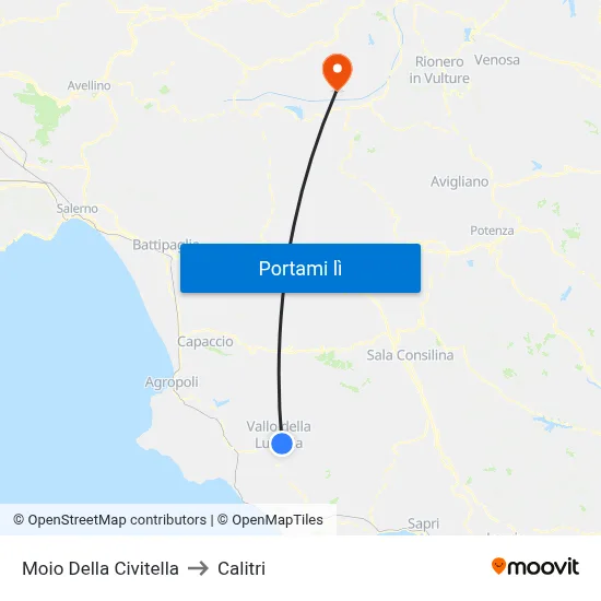 Moio Della Civitella to Calitri map