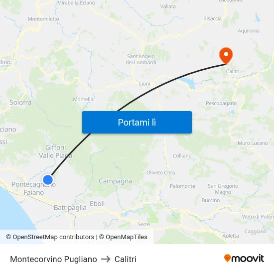Montecorvino Pugliano to Calitri map