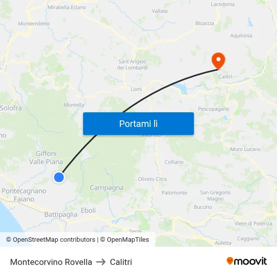 Montecorvino Rovella to Calitri map